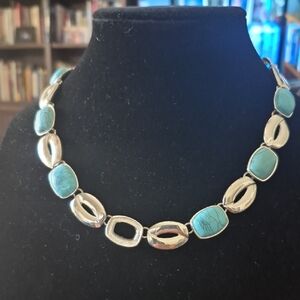 Crown Trifari Turqoise And Silvertone Necklace